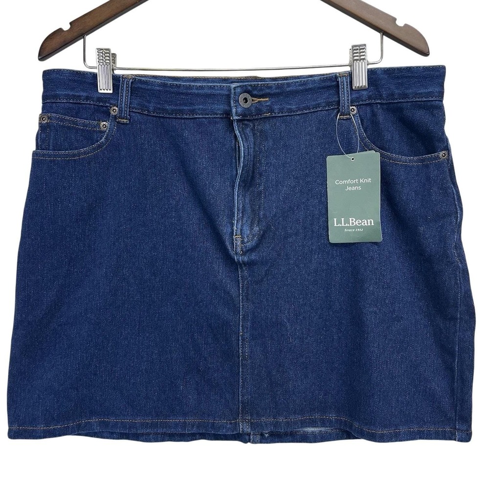 LL‎ Bean Comfort Knit Skirt Womens 16P Blue Classic Fit Stretch Denim Mini VTG